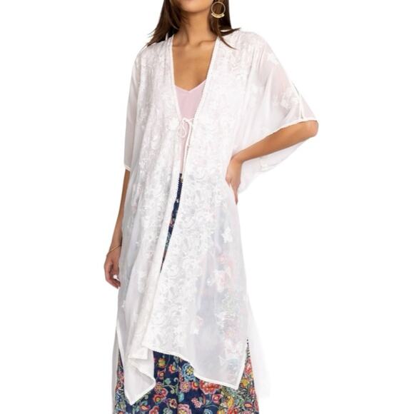 Johnny Was Palm Georgia White Embroidered Eyelet Kimono One Size - Picture 1 of 12